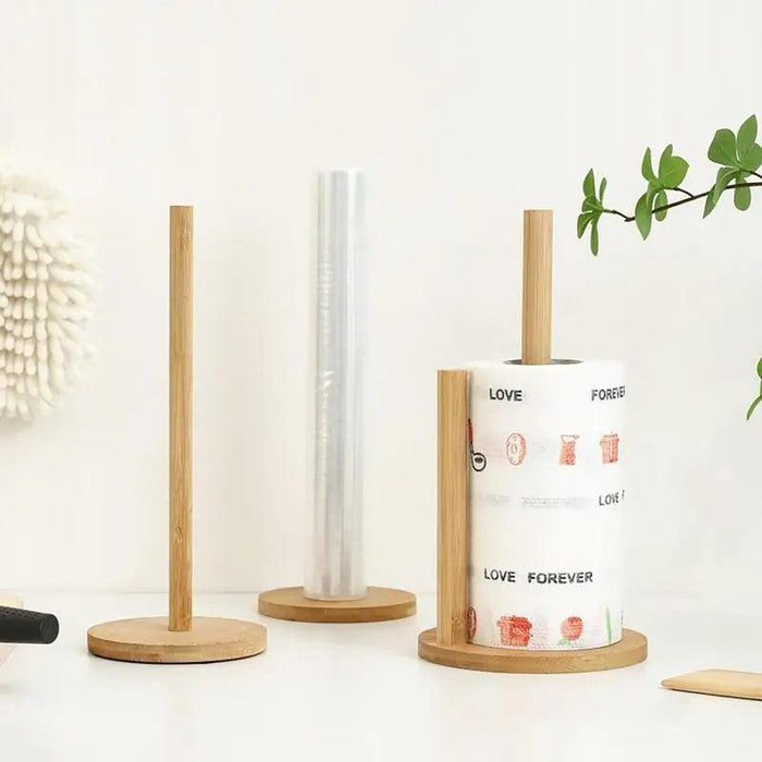 Bamboo Wood Organizer Rack for Kitchen and Bathroom Roll Paper Storage