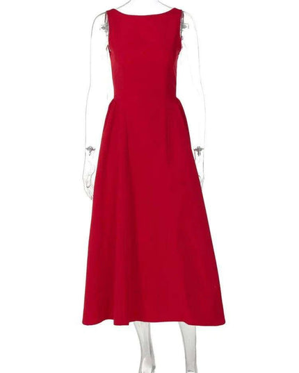 Sleeveless A-line Maxi Gown - Elegant Backless High Waist Dress