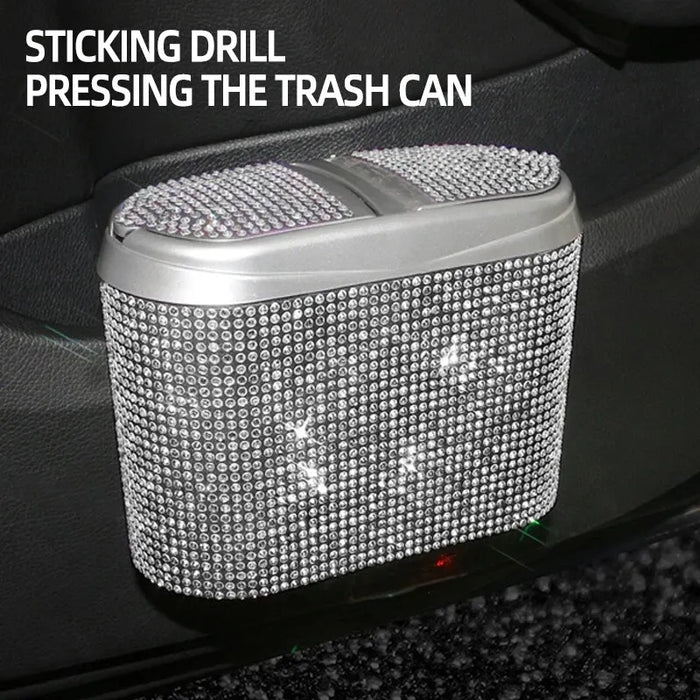 Dazzling Diamond-Inlaid Car Garbage Bin