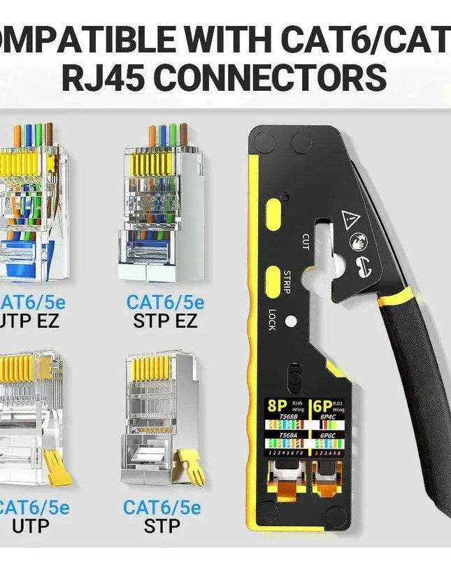 AMPCOM EZ-Type All-in-One RJ45 Crimping Tool Kit for Network and Telephone Cables