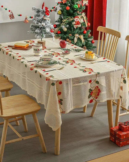 Festive Jingle Bell Embroidered Table Flag for Elegant Christmas Dining Decor