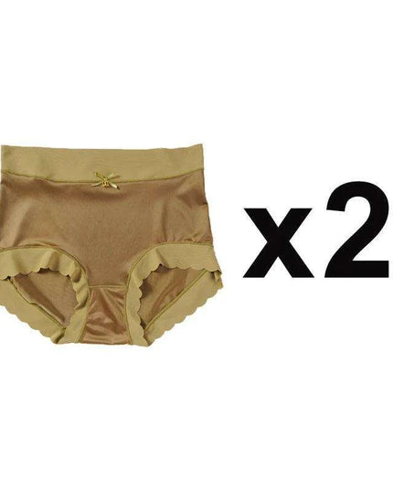 Elegant 2-Pack High-Waisted Satin Ice Silk Seamless Breathable Briefs with Butt Enhancing Design