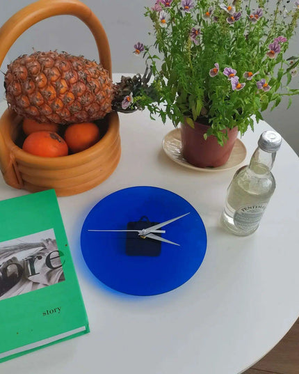 Contemporary Klein Blue Glass and Acrylic Clock - Stylish Home Decorative Accent
