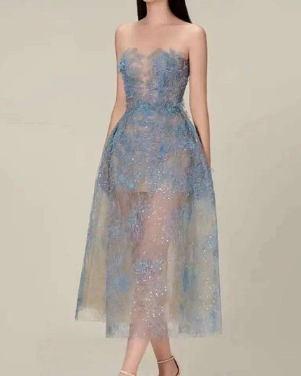 Luxurious Floral Lace and Sequin Evening Dress for Women