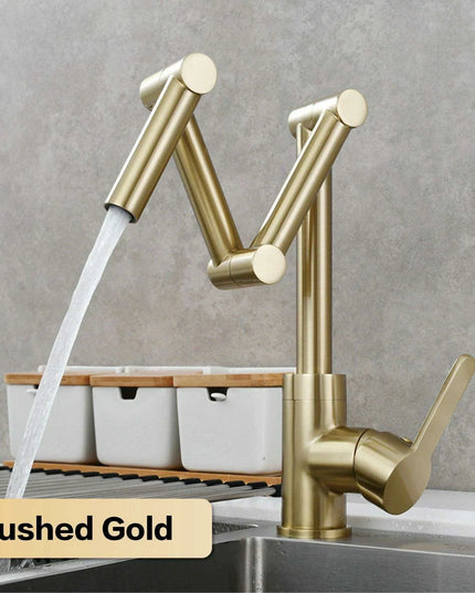 Versatile Brass Kitchen Faucet with Space-Saving Foldable Design