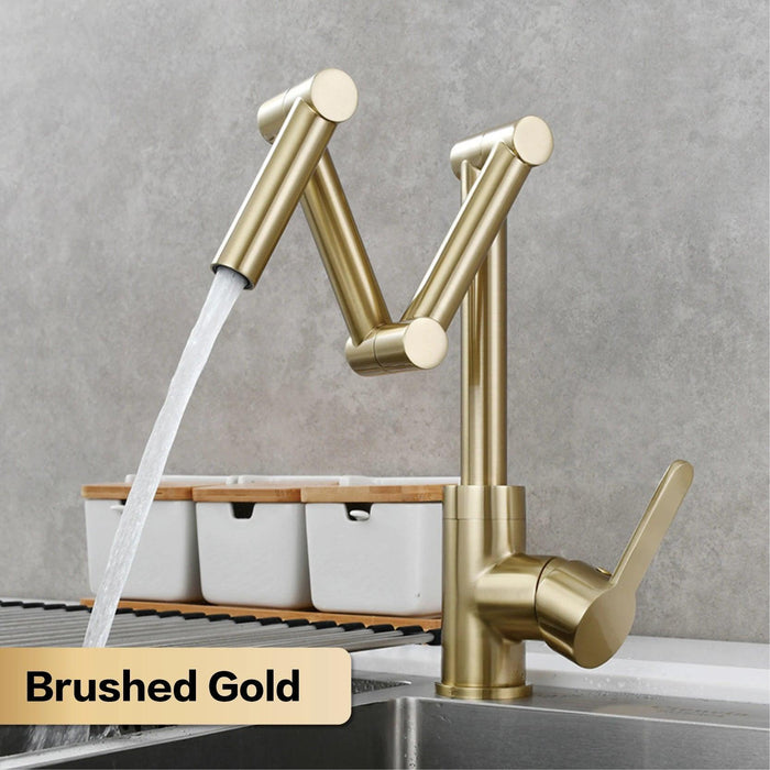 Versatile Brass Kitchen Faucet with Space-Saving Foldable Design