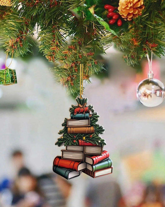 Literary Delight Christmas Ornament Set with Book-themed Acrylic Decor