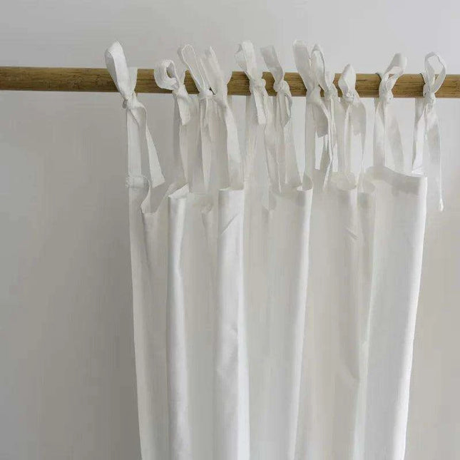 Elegant White Linen Tie-Top Curtains - Versatile Drapes for Stylish Home Décor