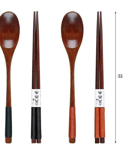 Stylish Wooden Utensil Collection: Premium Long Handle Soup Spoon & Elegant Chopsticks for Authentic Asian Dining