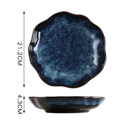 Elegant Nordic Blue Stoneware Dining Set - Safe for Microwave and Dishwasher