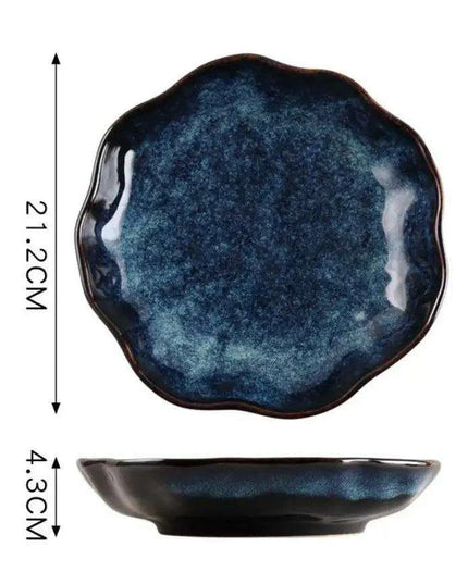 Elegant Nordic Blue Stoneware Dining Set - Safe for Microwave and Dishwasher