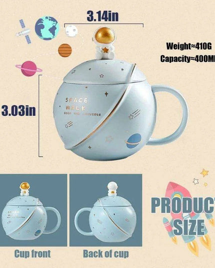 Cosmic Voyager 400ML Insulated Ceramic Mug with Lid and Spoon - Ideal for Coffee and Tea