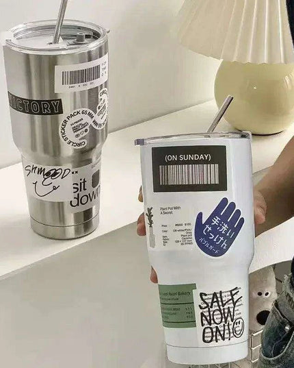 900ML Double-Wall Insulated Steel Travel Mug with Straw and Lid - Perfect for Adventurers and Daily Hydration