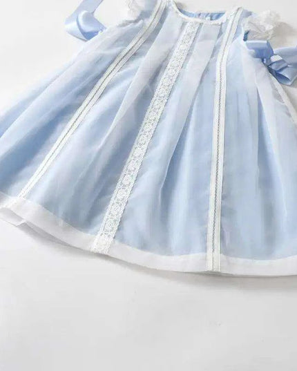 Baby Girl Christening Gown with Spanish Lace and Charming Bow -