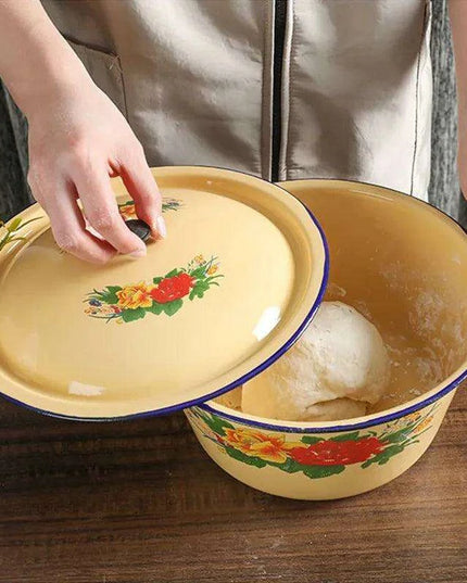 Retro Enamel Mixing Bowl with Lid - Versatile Kitchen Essential