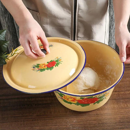 Retro Enamel Mixing Bowl with Lid - Versatile Kitchen Essential