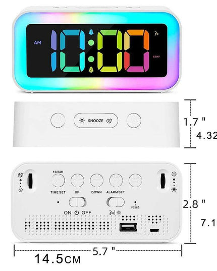 Vibrant RGB Sound-Activated Alarm Clock with Dual Alarm and Multi-Color Night Light for Stylish Home Decor