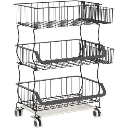 Elegant 3-Tier Rolling Storage Cart - Modern Organizer for Home and Kitchen