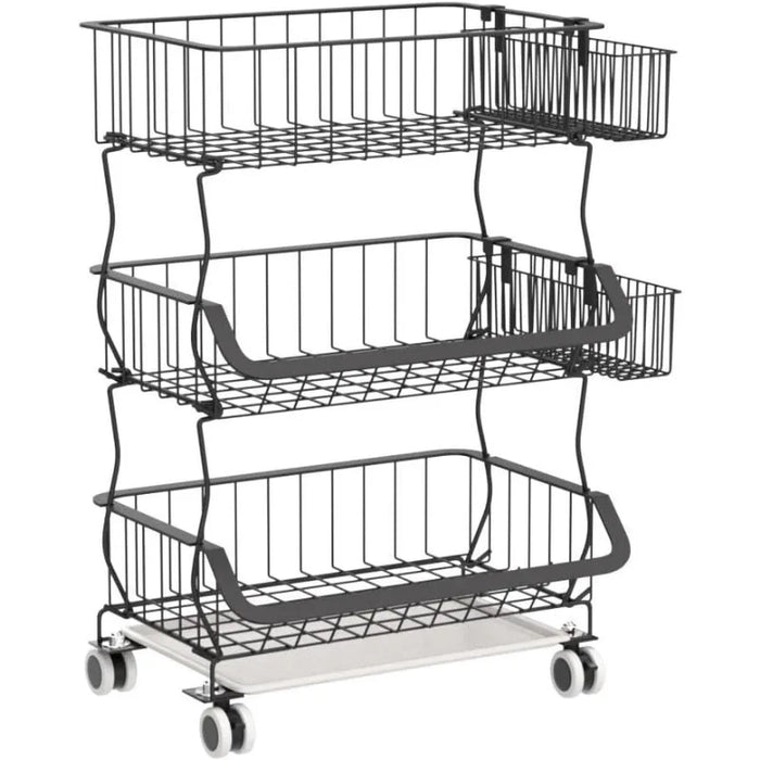 3-Tier Metal Wire Storage Cart - Versatile Organizer for Kitchen and Home