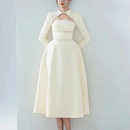 Elegant Strapless Cut-Out Evening Gown with Luxurious Diamond Details