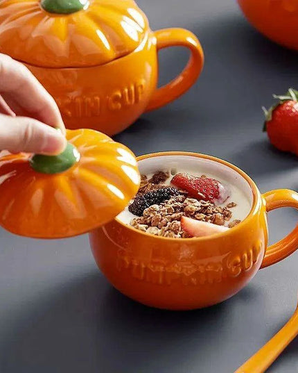 Adorable Kawaii Pumpkin Ceramic Mug Set - Perfect Halloween Drinkware for Soups and Beverages