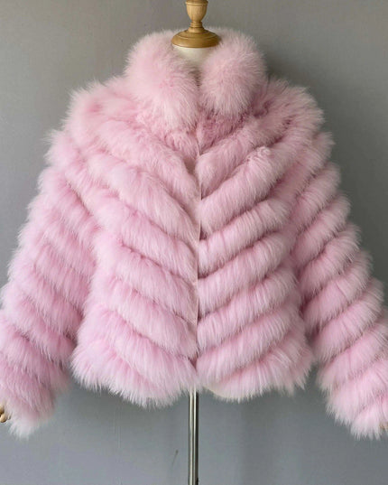 Reversible Luxury Fox Fur and Silk Winter Jacket - A Statement of Elegance