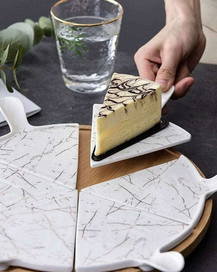 Elegant Stone-Textured Ceramic Cake Serving Set with Bamboo Tray