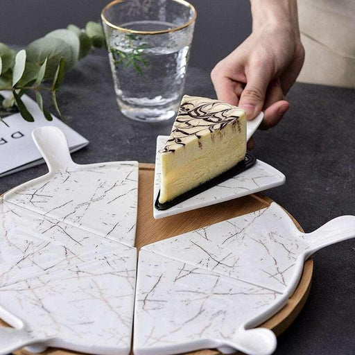 Luxurious Stone Textured Ceramic Cake Server Set with Elegant Bamboo Tray
