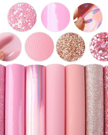 Sparkling Pink Faux Leather Crafting Set - 7 Glitter Sheets, 20x33cm Each