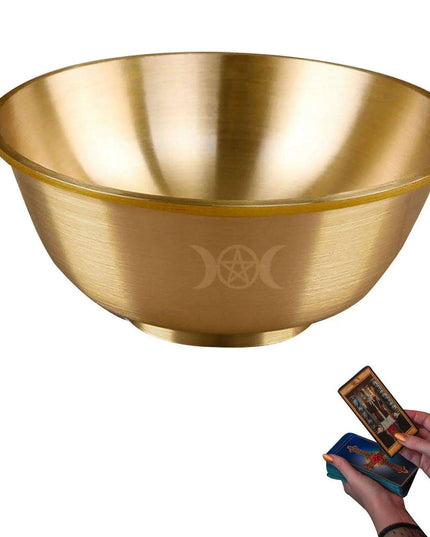Mystical Copper Altar Bowl with Triple Moon and Pentacle Engravings for Spiritual Rituals