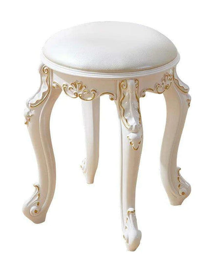 Elegant Silver White Leather Vanity Stool with European Flair