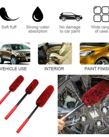 Plush Nylon Wheel Care Brush Trio: 3-Piece Set for Effortless Cleaning