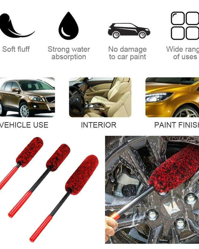 Plush Nylon Wheel Care Brush Trio: 3-Piece Set for Effortless Cleaning
