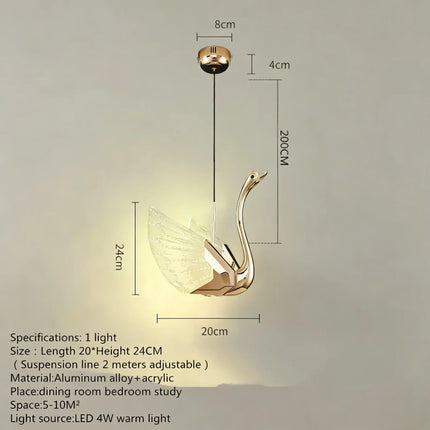 Nordic Creative Acrylic Swan LED Hanging Chandelier Study Bedroom Livi