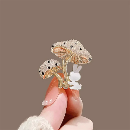 Mushroom and Rabbit Brooch Pin