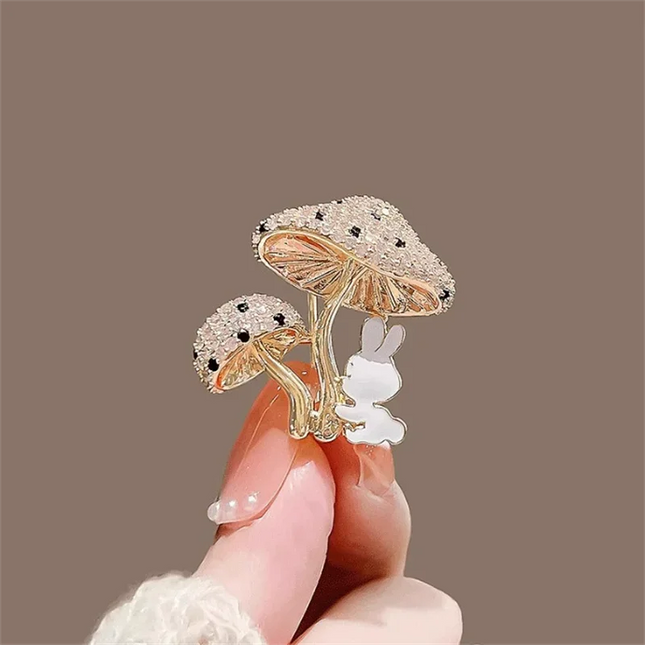 Mushroom and Rabbit Brooch Pin