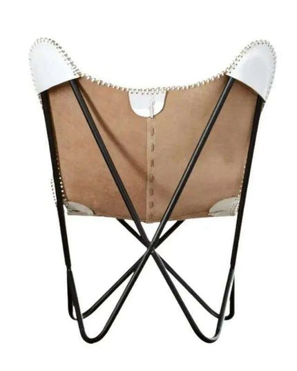 Vintage Elegance White Leather Butterfly Lounge Chair with Portable Frame