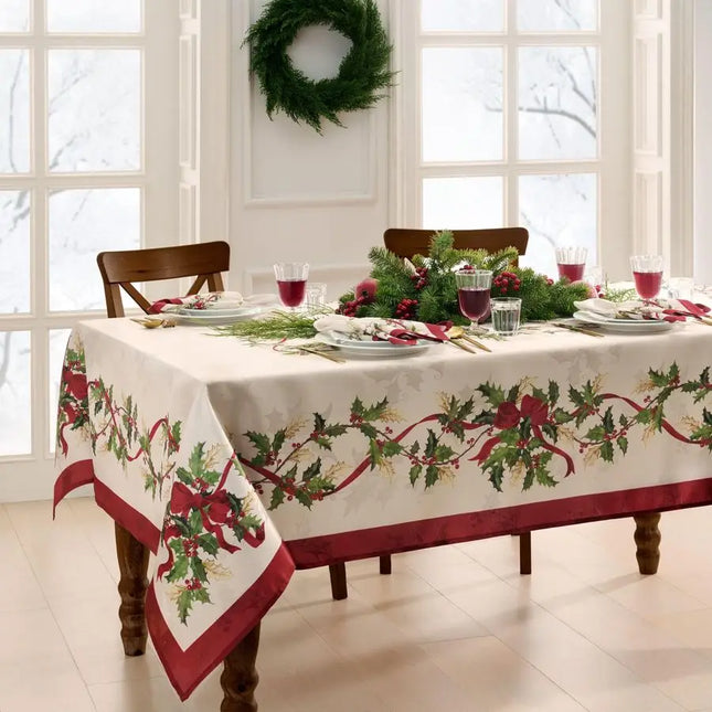 Winter Bows & Garland Christmas Tablecloth — 60x102 Rectangle