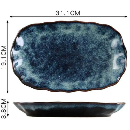 Elegant Nordic Blue Stoneware Dining Set - Safe for Microwave and Dishwasher