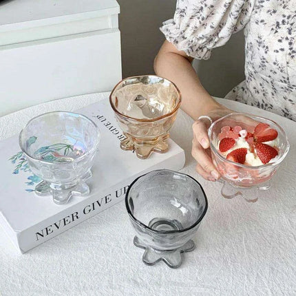 Elegant Floral Glass Dessert Bowl