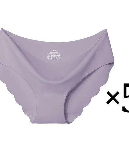 5-Pack Women's Seamless Ice Silk Briefs - Comfortable 2XL Solid Color Underwear with Wave Design
