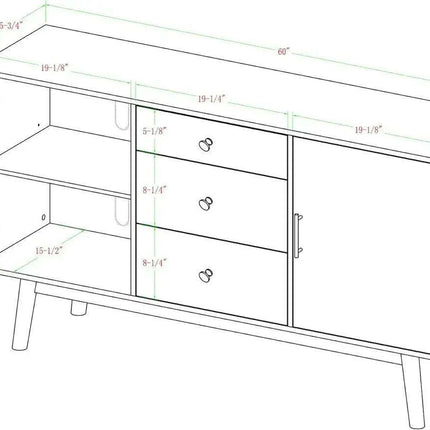Walnut-Enhanced 60" Mid-Century Modern Entertainment Center with Storage Drawers and Cabinet