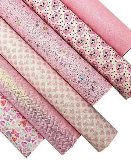 Sparkling Pink Heart & Cloud Faux Leather Crafting Sheet - Ideal for DIY Projects