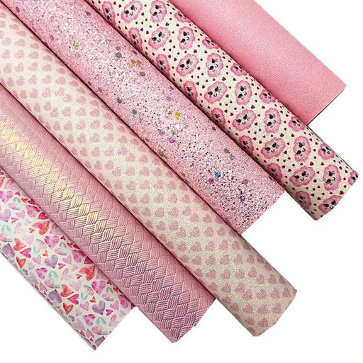 Sparkling Pink Heart & Cloud Faux Leather Crafting Sheet - Ideal for DIY Projects
