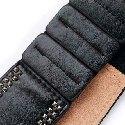 Punk-Inspired Rivet-Studded Elastic Waist Belt for Women