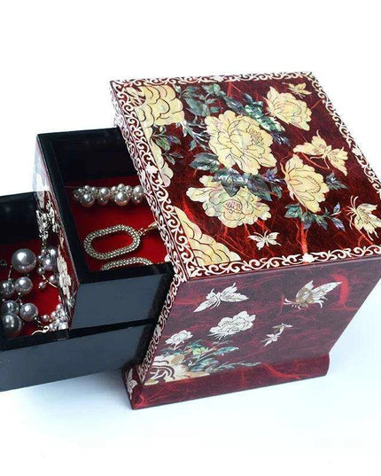 Chic Mother of Pearl Dual-Drawer Jewelry Storage Box - A Treasured Gift for Her Delights