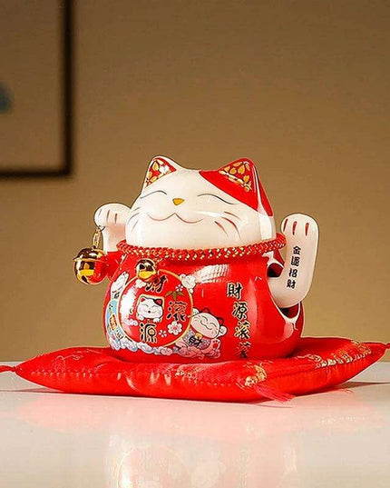 Adorable 4.5 Inch Battery-Operated Ceramic Lucky Cat - A Charming Good Luck Figurine for Home and Gifting