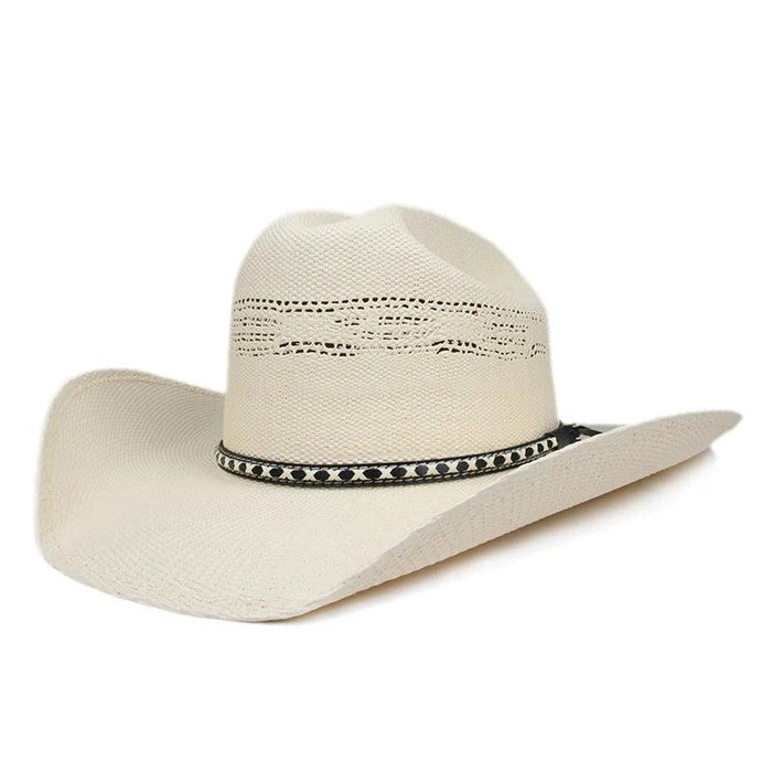 Unisex Wide Brim Hollow Straw Cowboy & Cowgirl Sun Hat - Adjustable Fit 55-61cm