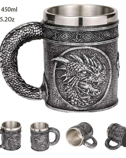 Skull Knight Tankard: Stainless Steel Resin Beer Stein - Viking Halloween Decor for Tea Pub