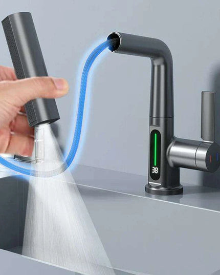Digital Waterfall Faucet with Dual-Stream Sprayer and Temperature Display - Modern Bathroom Upgrade